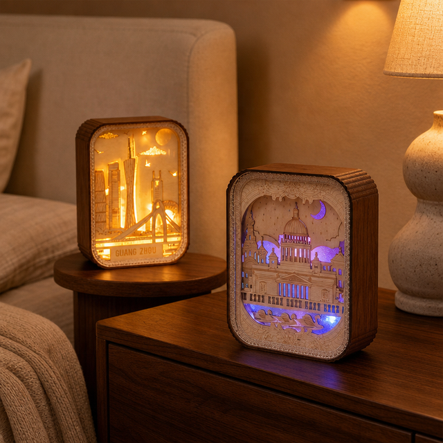 Light Led 3D Paper Carving Shadow Box Lamp for Warm Cozy Home Decor Creative Cityscape Night Light for Bedroom Bedside Gift