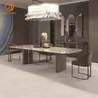 Ensemble de table à manger de luxe moderne en marbre noir européen avec pieds en acier inoxydable pour meubles de maison