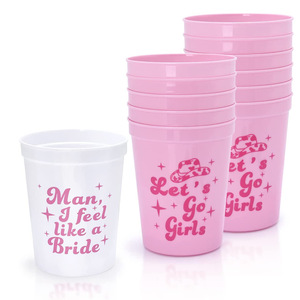 Hstyle 12 Uds tazas de fiesta de despedida de soltera de plástico vaquera despedida de soltera 70s tema Let's Go Girls tazas reutilizables taza de fiesta de despedida de soltera - Product Image 1