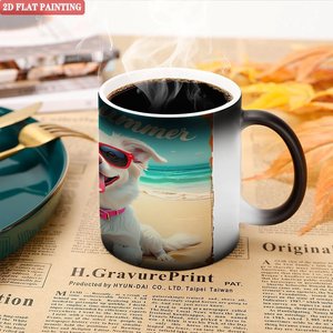 Mug en céramique 11oz noir givré, tasse magique changeante de couleur thermique, motif chien d'été - Product Image 5