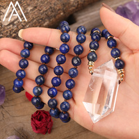 Doğal Lapis Lazuli şifa temizle kuvars kristal Mala boncuk Yoga kolye enerji takı
