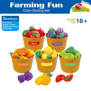 Ensemble d'apprentissage de tri de couleurs en plastique pour tout-petits, 34 pièces, fruits et légumes réalistes pour marché agricole et cuisine, jeu de découpe pour enfants d'âge préscolaire - Product Image 2