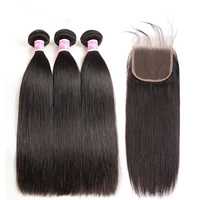 Extensions de cheveux humains indiens vierges bruts Foxen, type Temple, avec closure en dentelle, double trame, cuticules alignées, non traités, Remy