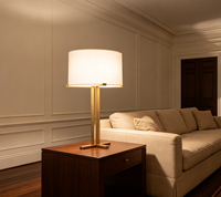 Lampe de table cylindrique moderne pour chambre à coucher, en laiton, avec abat-jour en tissu, éclairage décoratif, design américain, E26, pour salon
