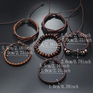 Ensemble <span class=keywords><strong>de</strong></span> bracelets en cuir tressé vintage pour hommes, perles en bois, bracelets <span class=keywords><strong>arbre</strong></span> <span class=keywords><strong>de</strong></span> <span class=keywords><strong>vie</strong></span>, bijoux - Product Image 3