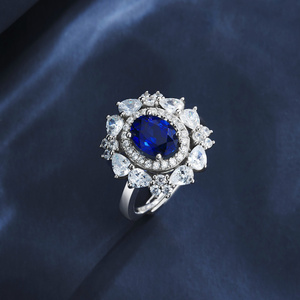 Anillo de plata 925 con zafiro, corte oval brillante, estilo romántico para mujer - Product Image 2