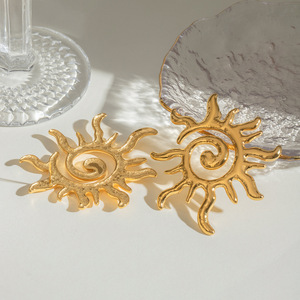 Sun Spiral <b>Stud</b> <b>Earrings</b> 18k Gold Stainless Steel Geometric Design Fashion Jewelry for Women - Product Image 3