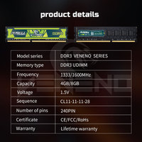 Módulo de Memoria RAM PUSKILL para Laptop DDR3, 1333MHz 1600MHz, 1.5V, UDIMM para Juegos, 240 Pines