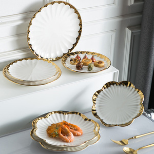 Assiette en verre à rebord doré, ensemble de vaisselle - Product Image 2