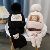 Gorro de Invierno para Niños al por Mayor, Transpirable, Cálido, de Color Sólido, Gorro de Punto con Forro de Algodón, Conjunto de Gorro y Bufanda para Niñas