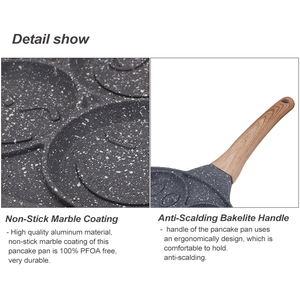 Die Cast Hợp kim nhôm 7 lỗ Nụ cười khuôn mặt <span class=keywords><strong>Pancake</strong></span> Chảo không dính cảm ứng 7 cup <span class=keywords><strong>Pancake</strong></span> Frying Pan - Product Image 2