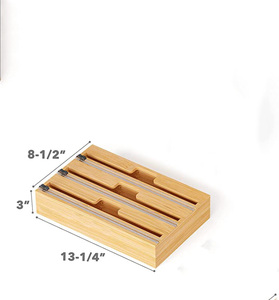 Bamboo 2 in 1 Wrap Dispenser with Cutter and Labels, Plastic Wrap, Aluminum Foil and Wax Paper Dispenser for Kitchen