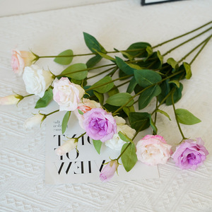 Nuovi Fiori Decorativi Realistici Impermeabili Profumati Lisianthus Eustoma per Matrimoni e Casa, 3 Teste, Bianco Rosa, <span class=keywords><strong>Campanula</strong></span> Cinese - Product Image 4