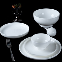 Service de table en porcelaine blanche pure, bol rond et assiette pour la restauration, vaisselle de restaurant, passe au lave-vaisselle