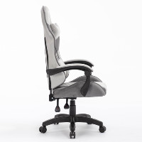 Chaise de bureau ergonomique à dossier haut en tissu velours gris avec support lombaire et accoudoirs articulés
