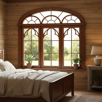 Ventana de Cocina Póstermoderna con Persiana Arqueada Horizontal de Madera Revestida de Aluminio Resistente al Viento y a Impactos de Huracanes, Aislamiento Térmico