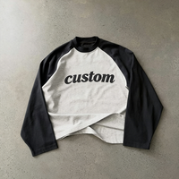 Camiseta de Hombre Personalizada de Lujo, 300gsm, Algodón Grueso, Corte Cuadrado, Manga Larga Raglán, Dos Tonos en Contraste, Estilo Urbano, Cuello Alto Simulado