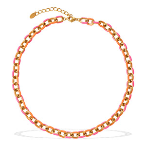 Collar de Cadena Esmaltada de Dos Tonos para Mujer, Cadena de Clavícula Minimalista de Una Sola Capa con Diseño Geométrico Estilo Hip Hop - Product Image 2