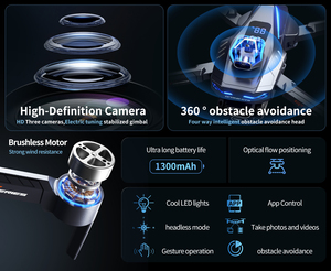 Dron GT8 azul oscuro con triple cámara HD 4K (720P) y con evitación de obstáculos de 360 ° y pantalla LCD sin escobillas - Product Image 2