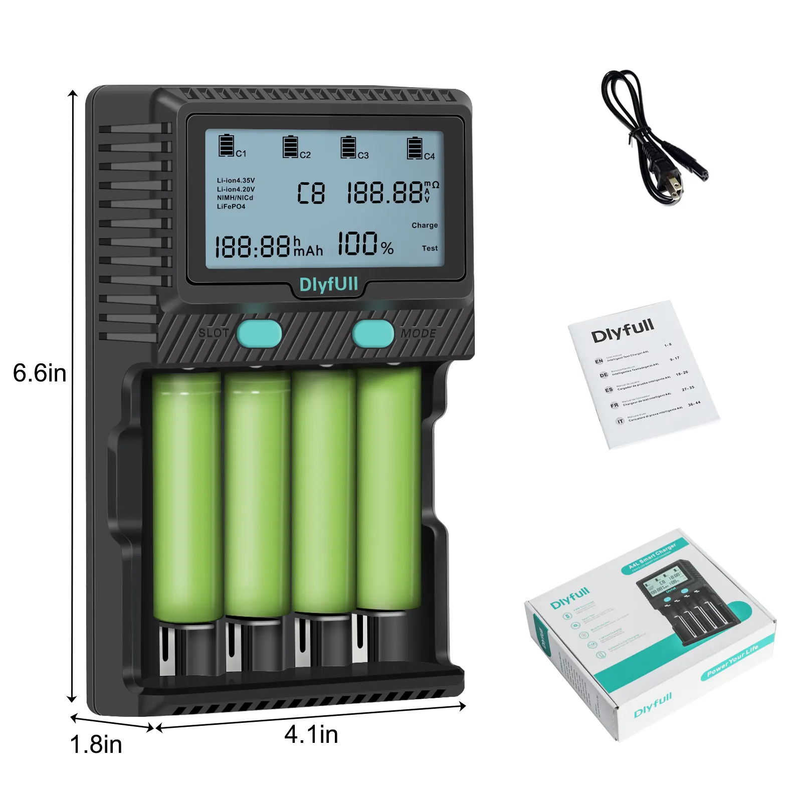 AA AAA 18650 carica batteria Display LCD 4 slot caricabatterie intelligente per Li-ion Li-Fe Ni-CD 26650 16340 batterie