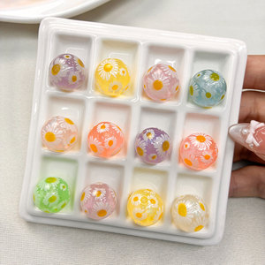 Fine <b>Glitter</b> Printed Round Bead Small Daisy Luminous Straight Hole DIY Phone Strap Pendant Beads <b>Pen</b> Hair Tie Accessories - Product Image 1