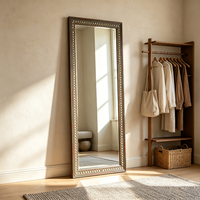 Miroir vintage avec cadre en bois massif, miroir sur pied pleine longueur, miroir de dressing avec diamants