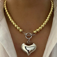 Collier ras du cou en tungstène à perles rondes, 1 pièce, avec pendentif cœur verrouillable pour femme, bijou de mariage, cadeau, plaqué rhodium, style influenceur