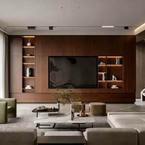 BALOM Custom Floating Simple <b>Wooden</b> TV Cabinet with LED Feature Wall Mounted <b>Shelf</b> System TV <b>Unit</b> for Bedroom and Living Room - Product Image 2