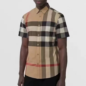 เสื้อเชิ้ตแขนสั้นลายตารางสไตล์วินเทจสีกากีแบรนด์ดีไซเนอร์หรู Burberry สำหรับผู้ชาย - Product Image 3