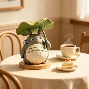 BZY - Decoración de Escritorio de Resina Personalizable, Adorno Curativo para el Hogar, Regalo Navideño, Estatua de <span class=keywords><strong>Totoro</strong></span> con Hoja de Loto - Product Image 6