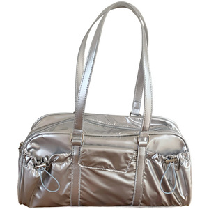 Silver Nylon Shoulder Bag With Zipper Closure Water Resistant Large Capacity Fashion Women's Everyday Use Horizontal <b>Square</b> - Product Image 4