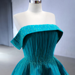 Robe de bal de luxe turquoise à bretelles fines, broderie de perles brillantes, modèle Rsm241002-4 - Product Image 5