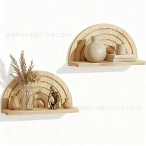 Étagère murale en bois de forme ovale, 30.5cm, double étagère pour petite décoration, présentoir pour salon - Product Image 5