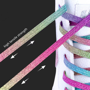 Bán số lượng lớn Giày ren giá rẻ tùy chỉnh ưa thích kim loại vàng bạc long lanh cầu vồng màu phẳng dây giày cho Sneaker với lời khuyên bằng nhựa - Product Image 6