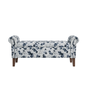 Vintage Floral Printed Storage Bench Solid <b>Wood</b> Leg <b>Sofa</b> Suitable For Living Room Bedroom And Entryway Storage - Product Image 2