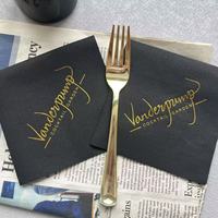 Serviettes en papier Airlaid noires pour cocktails avec feuille d'or
