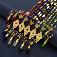 Parures de bijoux croix hawaïenne, colliers pendentifs fleur, boucles d'oreilles, perles de cristal, chaînes à billes, Guam, Micronésie, Chuuk # 252106