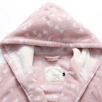Peignoir à capuche en flanelle pour femme, doux et thermique, en polaire corail, motif cœur, double poche, vêtement d'intérieur d'hiver