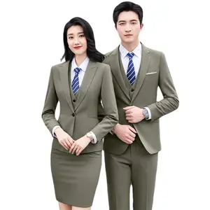OEM Custom Logo Men's and Women's Suits 3pcs Slim Fit Single Breasted Buttons 2022 Blazer Set Polyester Unisex Suit