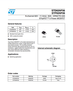 ใหม่: <span class=keywords><strong>P65NF06</strong></span> STP65NF06-MOSFET N-Channel 60V 60A (Tc) 110W (Tc) ถึง-220 - Product Image 2