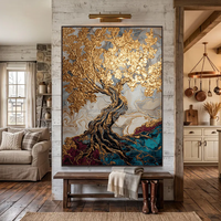 Peinture peinte à la main, peinture à la texture de feuille d'or, peinture décorative d'intérieur avec cadre pour art mural