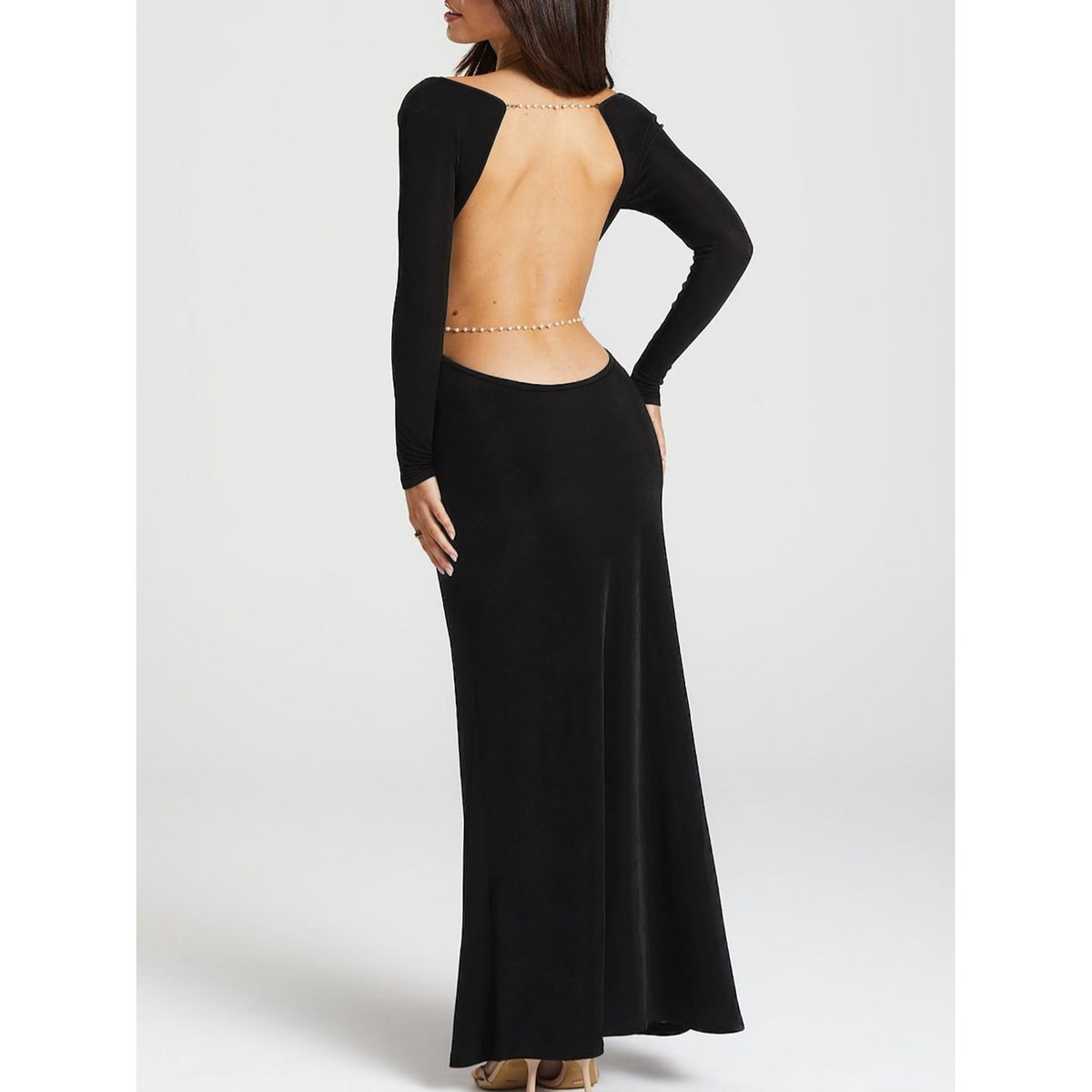 winter backless dress Light Blue Lace-Up Stretch Satin Dress With Knot-Back And Seamline Det