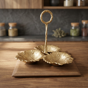 Gold Plated Metal Decorative Tray <b>Bird</b> Flower Serving <b>Stand</b> Hammered Dessert Display for Wedding Party Table - Product Image 3