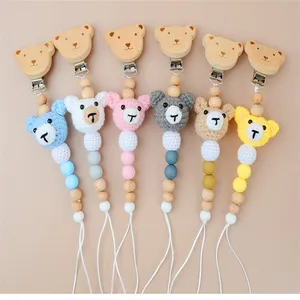 ห่วงโซ่จุกนมปลอมสำหรับเด็กทำมือออกแบบได้เองรูปหมีโครเชต์ - Product Image 1