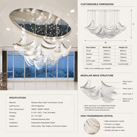 Lustre en verre en forme de plume, art moderne de luxe, taille personnalisée, lampe suspendue pour plafond haut, hall d'hôtel