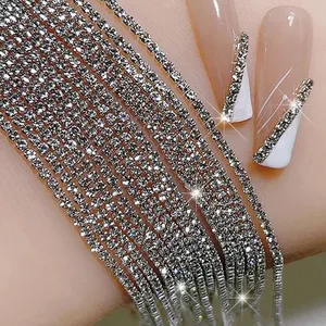 Cadena de Cristal de Lujo para Uñas de 100/50cm de Largo, 1.5/2mm, Brillante, Transparente/AB, Diamantes de Imitación, Metal, Acero, Manicura Francesa - Product Image 2
