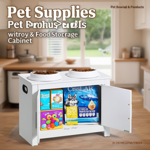 Comederos Elevados para Perros, Estación de Alimentación para Mascotas con Gabinete de Almacenamiento de Juguetes y Comida, Diseño Moderno en Madera - Product Image 2