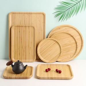 Plateaux de service en bambou Heshengyuan, ronds et rectangulaires, pour le thé, le petit-déjeuner, les fruits, le fromage, les noix, style simple avec gravure personnalisée - Product Image 5