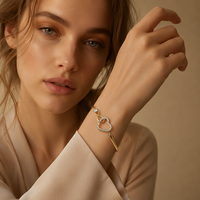 Bracelet tendance en forme de double cœur entrelacé pour femmes, avec pavé de CZ, en cuivre doré, réglable, cadeau de mariage