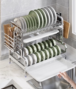 Çift Katlı Modern Paslanmaz Çelik Ayrılabilir Bulaşık Kurutmalığı, Mutfak Gereçleri ve Kesme Tahtası Tutucu, Katlanabilir ve İstiflenebilir, Mutfak Depolaması İçin - Product Image 5